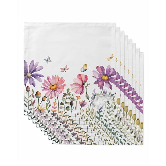 nqOlkjepod Watercolor Flowers Cloth Napkins Set of 8 Reusable Dinner Napkins, Botanical Floral Herb Butterfly Cocktail Napkin Washable Table Napkins for Wedding/Holiday Party/Baby Shower 20"x20"