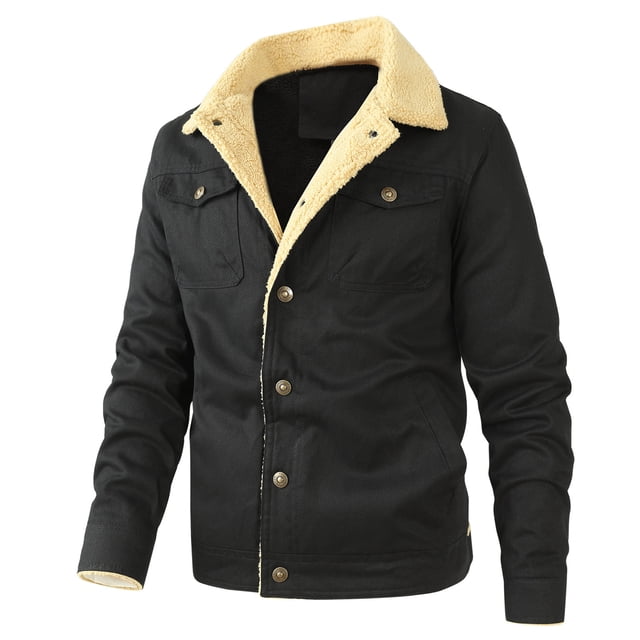 KIHOUT Mens Spring Winter Coat Casual Pure Color Fashion Turn-down Collar Down Button Cardigan Warm Cotton Jacket,Size S-3XL