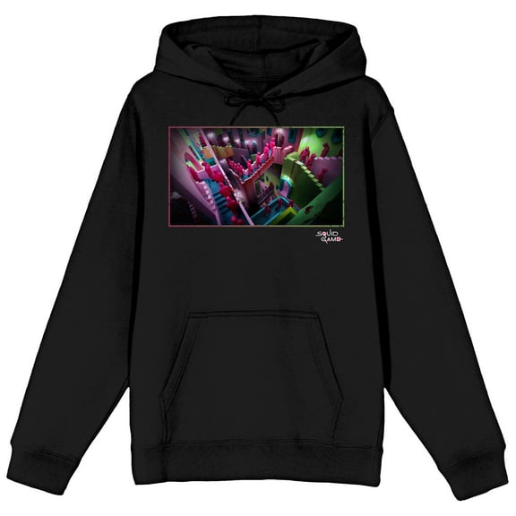 Squid Game Stairs March Adult Black Graphic Hoodie-Medium