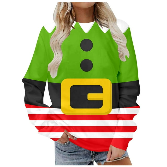 WEAIXIMIUNG Robe Chandail en Molleton Manches Courtes en Velours de Noël pour Femmes Mignon Col Rond Chandail avec Imprimé Mode Vacances Sans Capuche