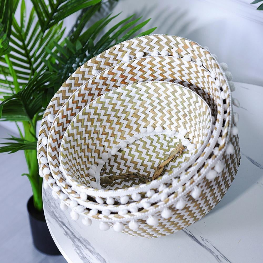 Woven Seagrass Plant Basket - Wicker Belly Basket Planter Indoor with Plastic Liner and Handles, Natural Plant Pot for Fiddle Leaf Fig Tree