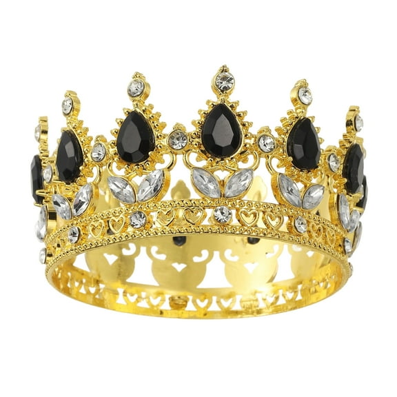 Uxcell Mini Crown Cake Toppers, Alloy Queen Princess Little Crown Tiara With Crystal for Birthday Cake Decor, Gold/Black