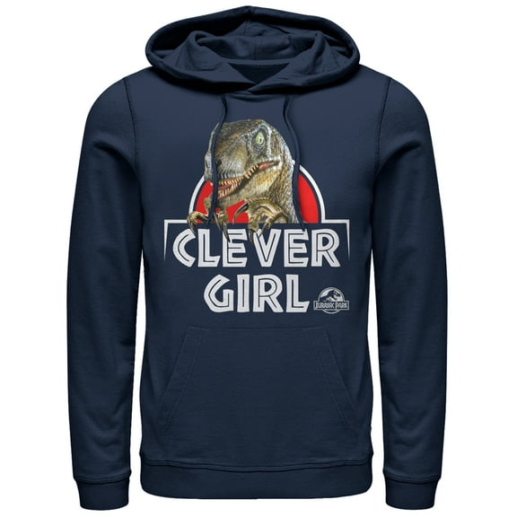Men's Jurassic Park Clever Girl Raptor  Pull Over Hoodie Navy Blue Medium