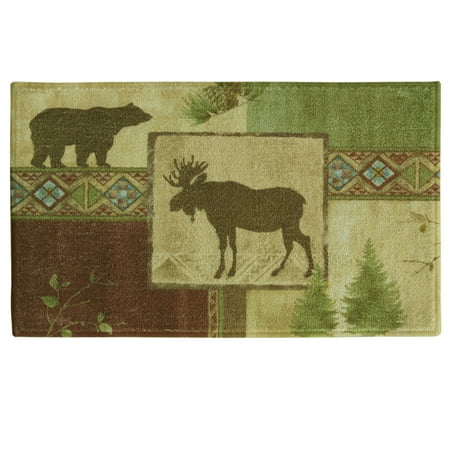 Bacova Guild Mountain Lodge Printed Nylon 20" x 33" Olive Multi Bath Rug