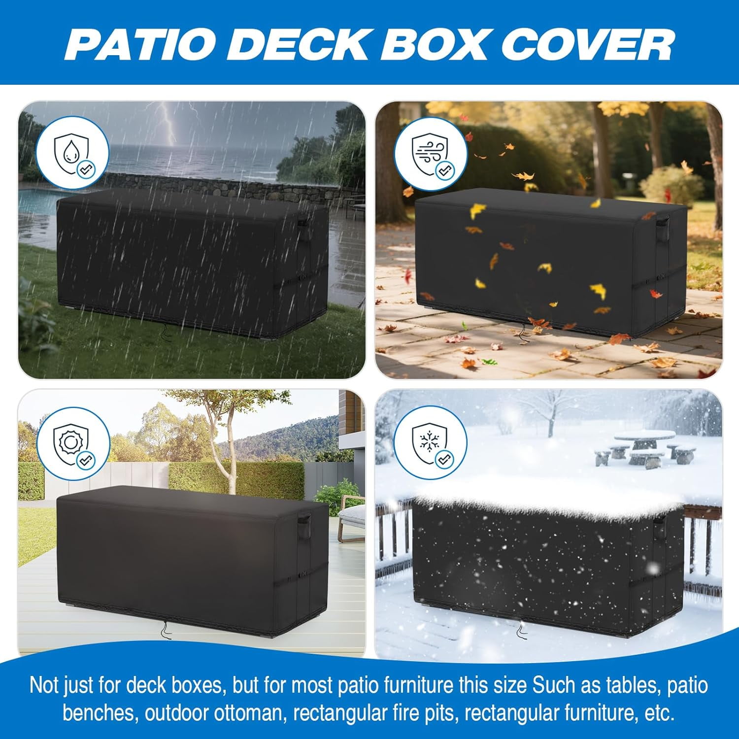 Kingling Deck Box Cover, Outdoor Storage Box Cover for Keter 71 Gallon Deck Box, Waterproof Outside Patio Storage Bench Deck Boxes Covers Black (46" L x 18" W x 23" H)
