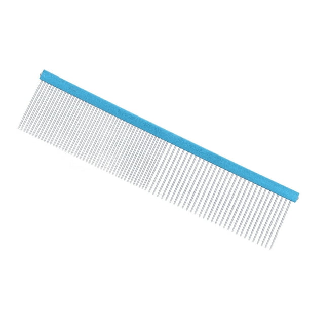 Peine de acero para mascotas, 2 densidades diferentes, evita la estática, peine de aseo para perros con extremos redondeados para razas de pelo largo y corto, azul, 22 cm/8,7 pulgadas