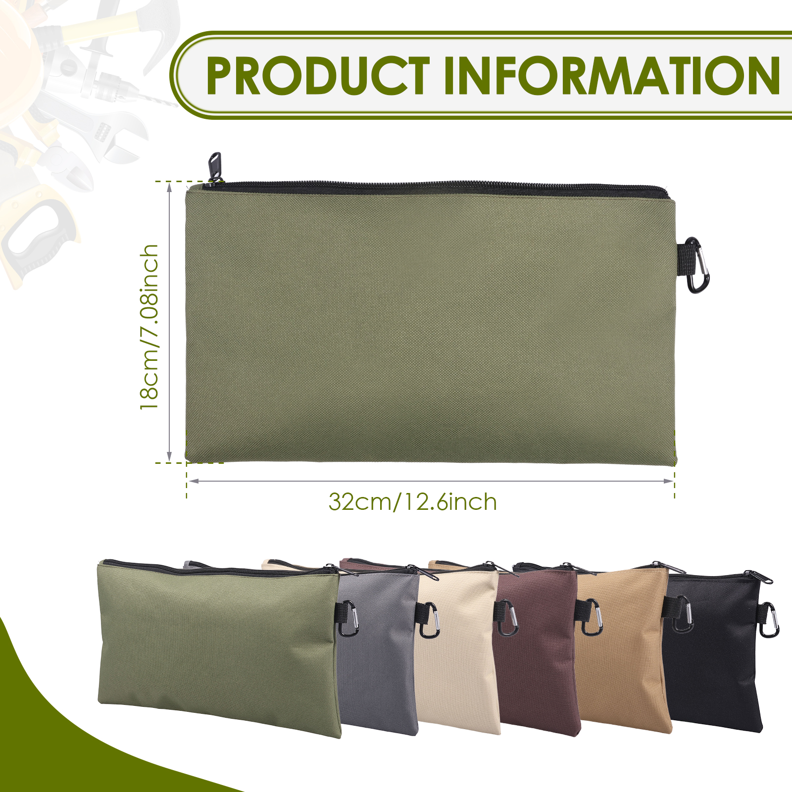 TMWEFUSC 6 Pcs Tool Bag Zipper Pouch Oxford Cloth Tool Pouch Utility Multipurpose Storage Organizer Tool Pouches with Carabiner for Toiletry Cosmetic Stationary