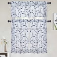 thumbnail image 2 of Sheer Valance Curtains, Leaf Embroidered Kitchen Window Treatment Voile Valances Cafe Curtains Rod Pocket, Faux Linen Textured Semi Sheer Bathroom Curtain Navy Blue, 52" W x 36" L, 2 of 7