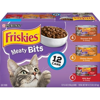 Purina Friskies Meaty Bits Wet Cat Food Variety Pack, 5.5 oz Cans (12 Pack)