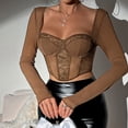 thumbnail image 4 of MYG Mode Femme Aguichant Dentelle Maille Chevrons Slim Col Carré Manches Longues Hauts, 4 of 9