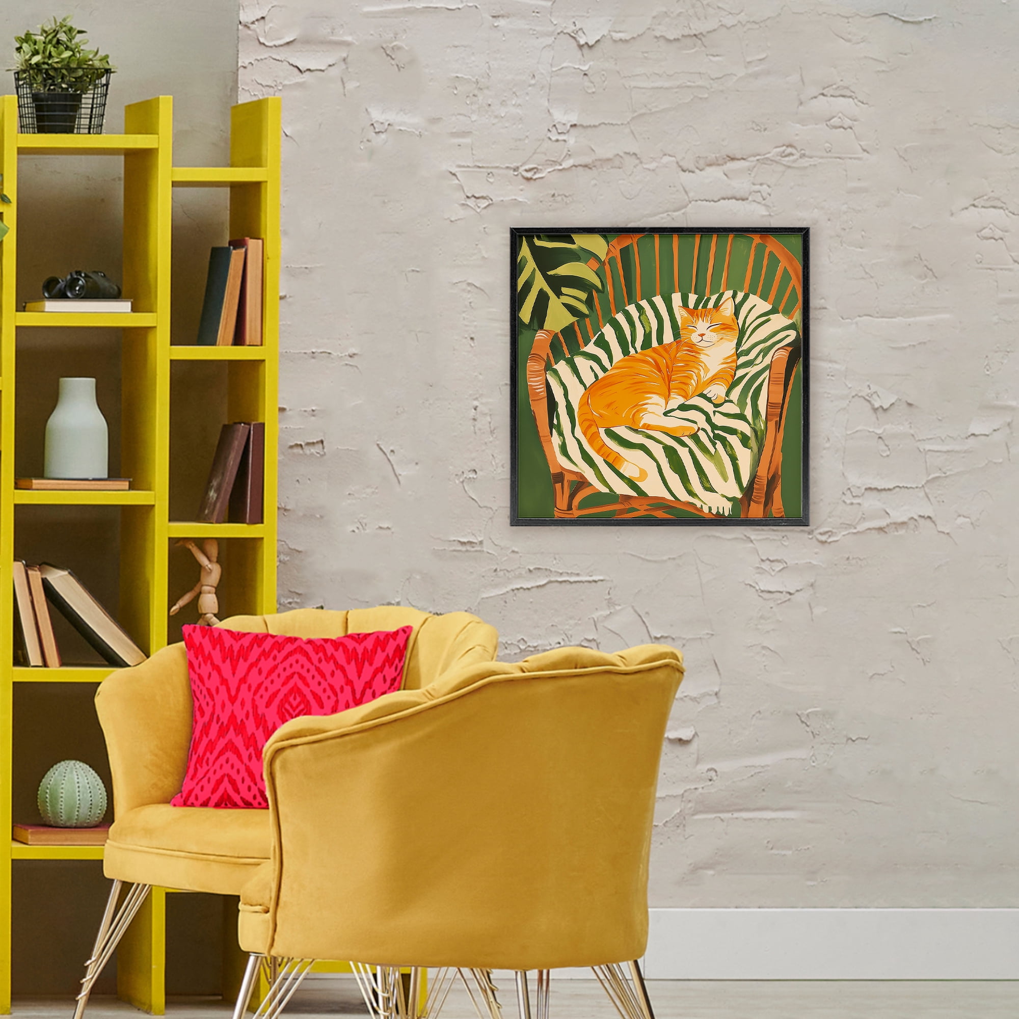 Stupell Industries Orange Cat in Rattan Chair Black Framed Giclee Art, design by Walker Noble