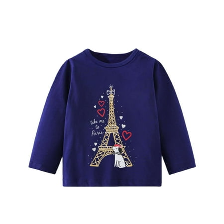 Weebloom Long Sleeve Shirts For Teens Girls Tops Cute Cartoon Dog Print Casual Blouse Comfortable Kids Shirt Outdoor Sweet Dailywear Dark Blue