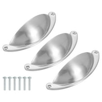 Drawer Pulls, 3Pcs 2-1/2" - Zinc Alloy Brushed Cup Pulls with Screws, Cabinet Hardware Handles Dresser Shell Pulls for Bathroom Kitchen (Nickel)