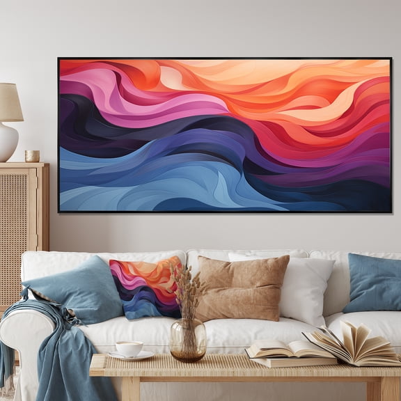 Designart "Elegance in Colorful Ripple Harmony II" Extra Large Fractal Framed Wall Art - Modern Multicolor Abstract Bedroom Framed Canvas Wall Art