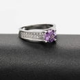 thumbnail image 3 of Uloveido Ladies White Gold Plated Round Lab Created Purple Amethyst Ring February Birthstone Rings for Mom Silver Color Crystal Wedding Promise Anniversary Ring for Women Girls (Purple, Size 9) Y006, 3 of 7