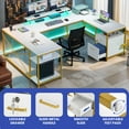 thumbnail image 4 of ModFusion Reversible U Shaped Desk with Charging Station & LED Lights, 79" Computer Desk L-Shaped Desk for Home Office with Drawers, Monitor Stand & Storage Shelves, White & Gold, 4 of 12