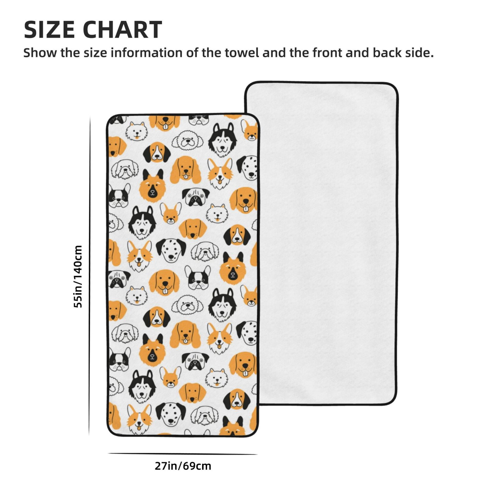 Cotton Bath Towels for Bathroom - Dog Faces Microfiber Quick Dry Towels for Body Bath Sheets, Personalized Beach Towel, Soft Shower Towels for Travel Home Beach 27*55in