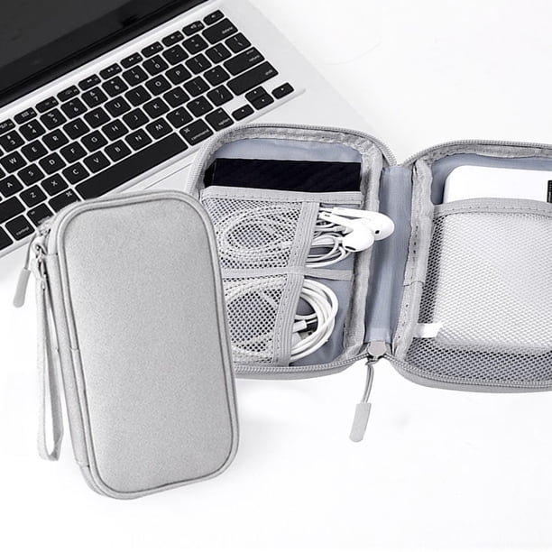 Bolsa organizadora multicapa para accesorios electrónicos | Diseño de cuadrícula y sándwich | Estuche rígido a prueba de polvo para baterías externas, cables USB y auriculares | Estuche compacto y