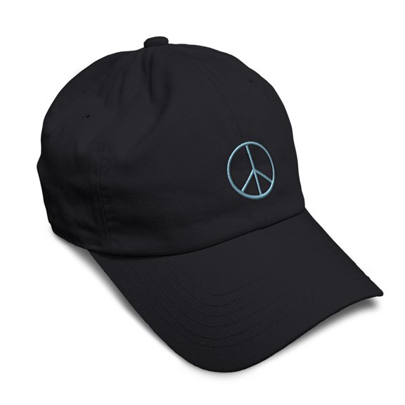 Speedy Pros Soft Baseball Cap Thin Peace Sign Light Blue Embroidery Symbols Twill Cotton Dad Hats for Men & Women Black Design Only