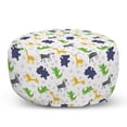 thumbnail image 1 of Hippo Pouf Cover with Zipper, Hand Drawn Pattern Cheerful Hippo Crocodiles Giraffes and Zebras with Pinkish Daisies, Soft Decorative Fabric Unstuffed Case, 30" W X 17.3" L, Multicolor, by Ambesonne, 1 of 5