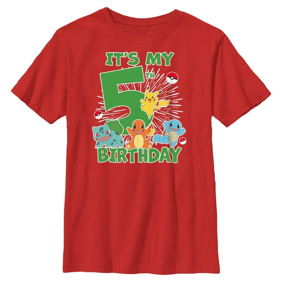 Boy's Pokemon It's My 5th Birthday  Graphic Tee Red Large
