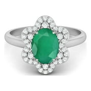 Mooneye 1.20 Ct Natural Emerald Oval Shape 925 Sterling Silver Engagement Women Ring