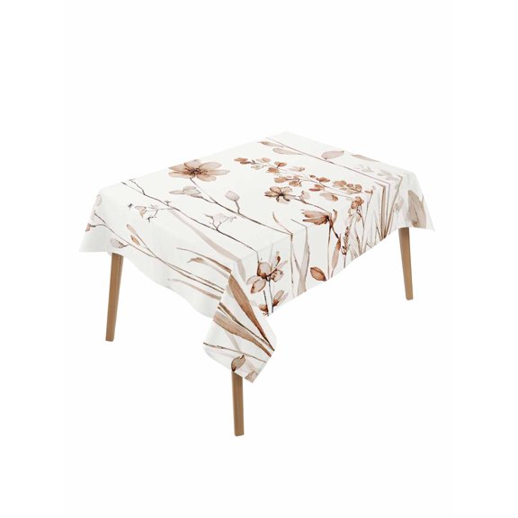 Brown Red Spring Floral Table Cloth, Waterproof Tablecloth for Rectangle Tables, Summer Flowers Botanical Elegant Reusable Washable Fabric Table Cover for Restaurant Kitchen Dining Tables 60"x84"
