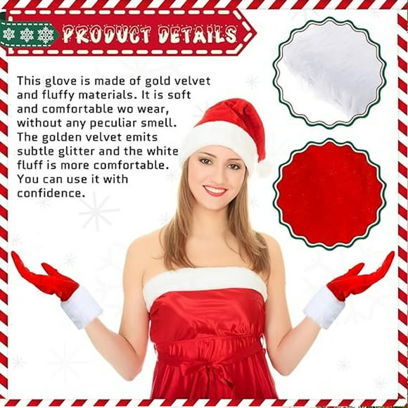 1Pair Christmas Red Costume Gloves Red Velvet Gloves with White Furry Cuff Costumes Accessories for Women