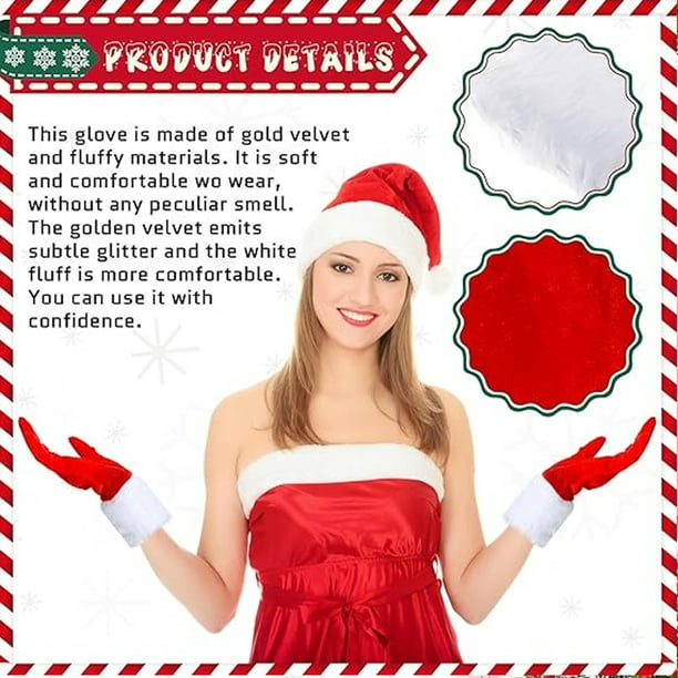 1 Pairs Christmas Velvet Gloves Santa Gloves Short Furry Gloves Party Favors Kids Men Women Girls(Red)