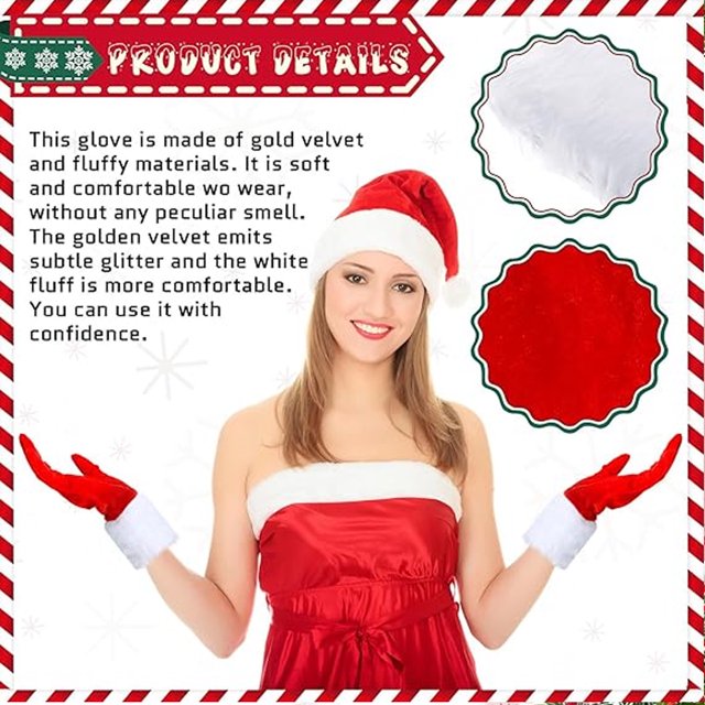1Pair Christmas Red Costume Gloves Red Velvet Gloves with White Furry Cuff Costumes Accessories for Women