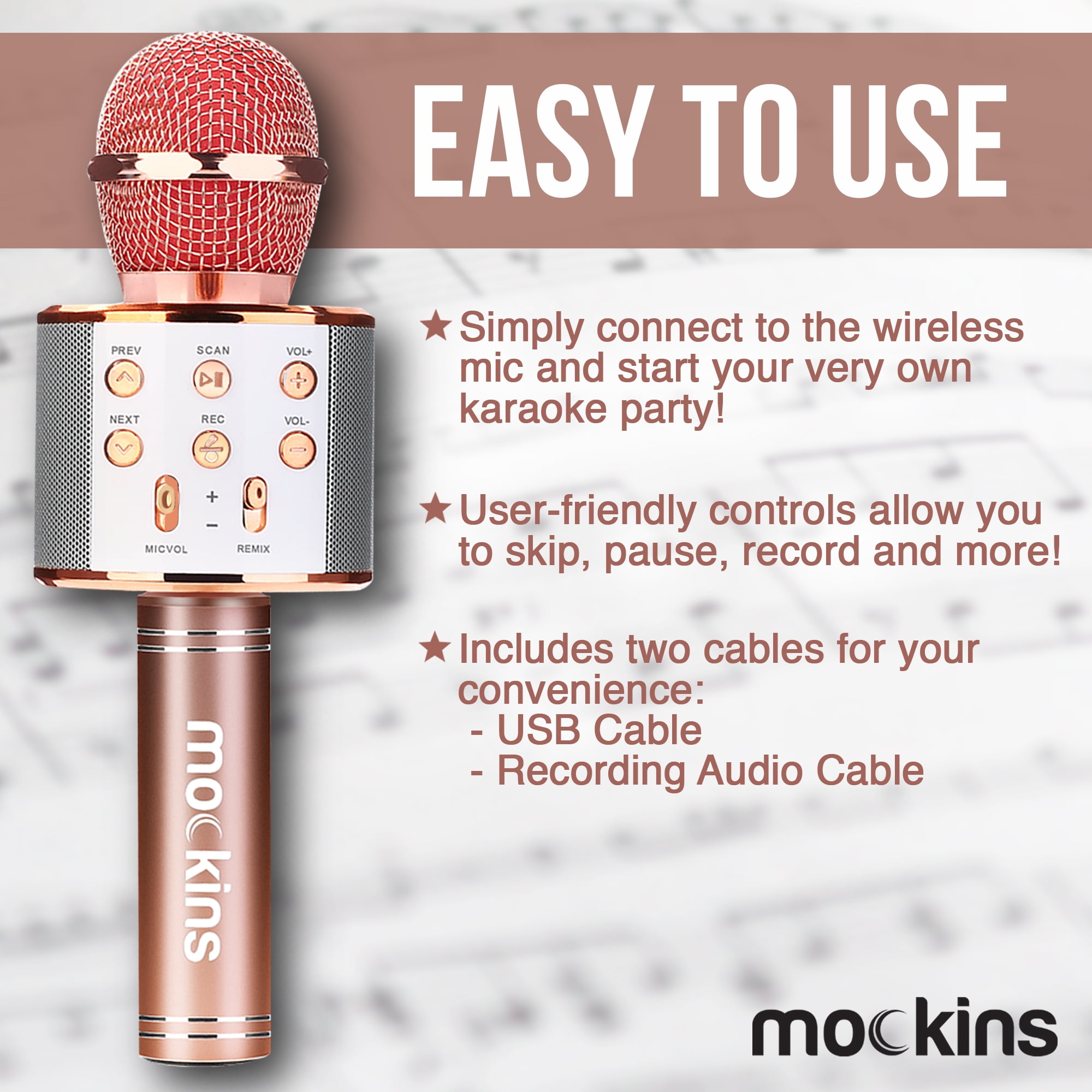 huxspoo Wireless Bluetooth Karaoke Microphone,Rechargeable Kids Microphone  Karaoke Machine - Best Gifts for Kids Adults (Rose Gold)