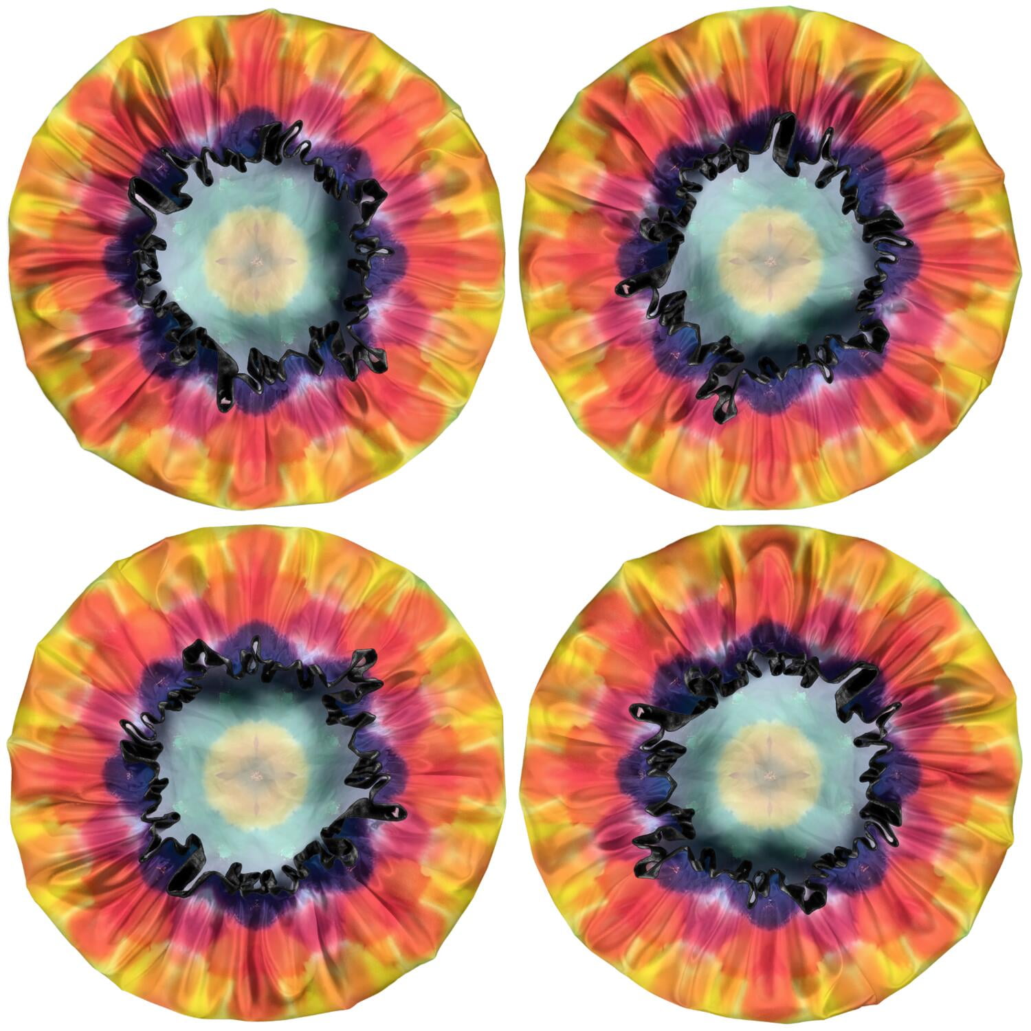 Shower Caps,Colorful Rainbow Tie Dye Spiral Pattern Waterproof Shower Cap for Women 4 Pieces,Double Reusable Hair Cover for Shower PEVA Elastic Stretch Hem