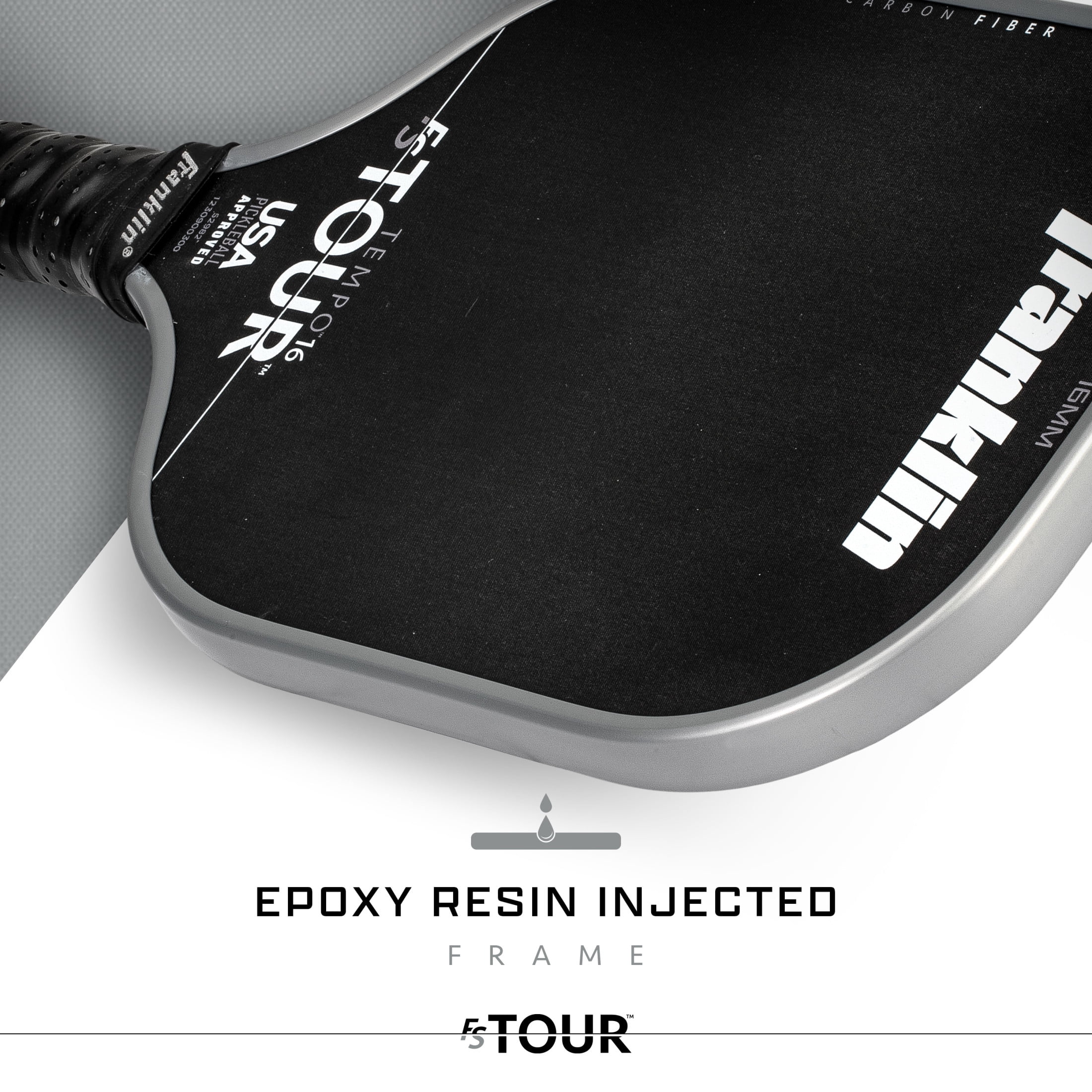 Franklin Sports Pro Pickleball Paddles - FS Tour Series Carbon Fiber Pickleball Paddles - Official USA Pickleball (USAPA) Approved Paddles - Tempo Pro Player Paddle - 16mm Polymer Core - Gray