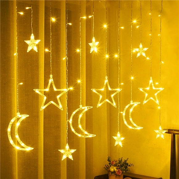 Deals of The Day Clearance! LED Star and Moon Curtain Lights, 11.5ft Remote-Controlled Ramadan Festival Lights, USB Plug Decorative String Lights for Holiday, Home, and Party Decor