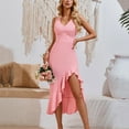 thumbnail image 6 of Blczomt Plus Size Dresses for Women Under $10 Midi Cocktail Party Bodycon Ruffle Hem Summer Pink High Slit Dresses Women, 6 of 8