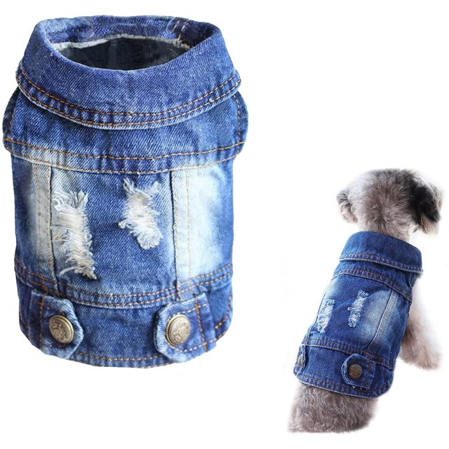 Vintage lavado chaqueta de mezclilla mono azul Jean ropa para perro pequeño mascota (XL) ER
