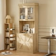 thumbnail image 3 of 71" Tall Farmhouse Kitchen Pantry, Large Storage Cabinet with Glass Doors, Freestanding Coffee Bar Hutch with Microwave Stand, Adjustable Shelves for Kitchen, Living Room, Brown, 3 of 7