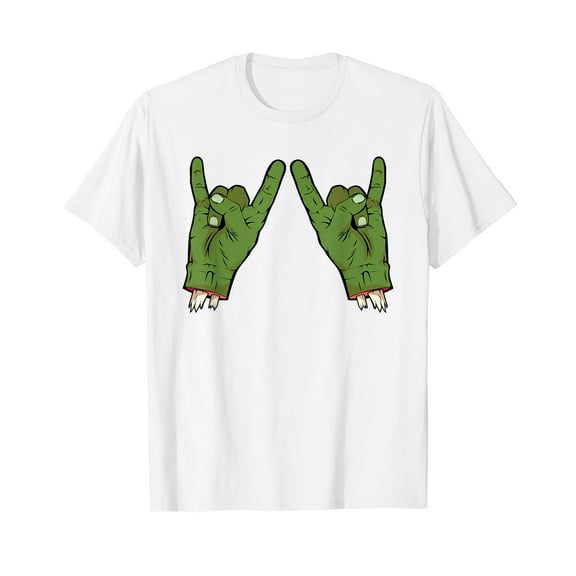 Zombie Rock On Hand Lazy Halloween Costume Cool Rocker Short Sleeve White T-Shirt