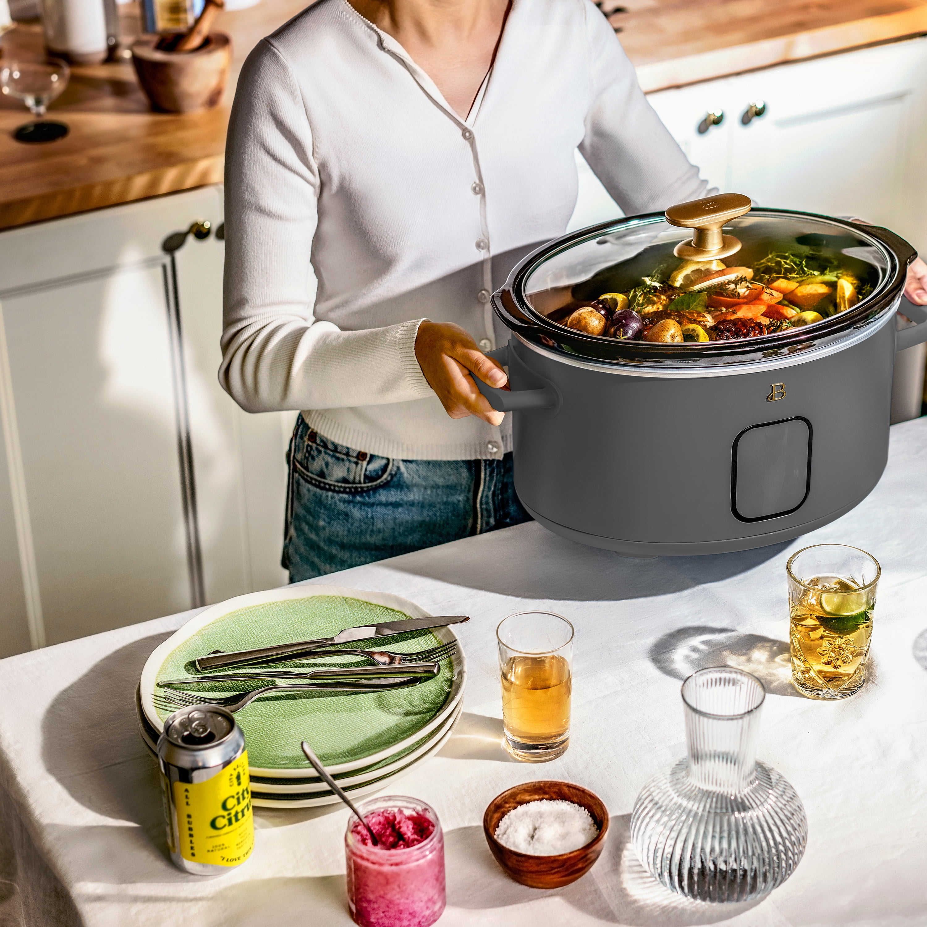 Beautiful 6 Qt Programmable Slow Cooker, Oyster Grey by Drew Barrymore