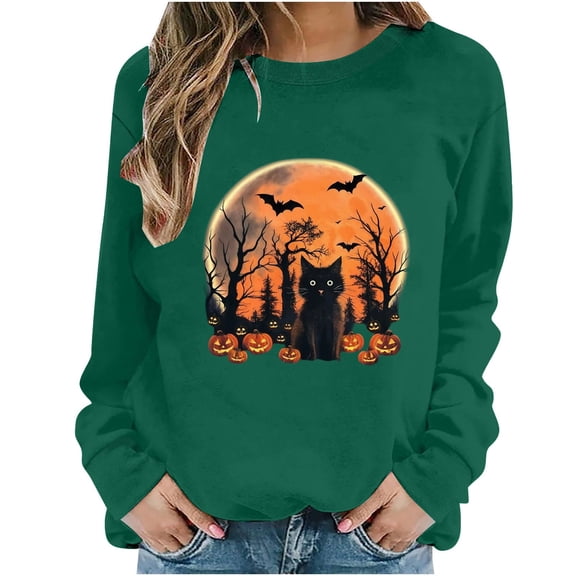 Juebong Halloween Funny Graphic Tops for Womens Teens Sweatshirts Crewneck Pullover Female Fall Outfits 2026,Witch Pumpkin Ghost Bat,loose,Maternity, workout,airport fashion clothes