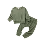 jaweiw Baby Boys Fall Outfits Set, Solid Color Long Sleeve Crew Neck T-shirt with Elastic Waist Pants for Toddler,3M-3Years