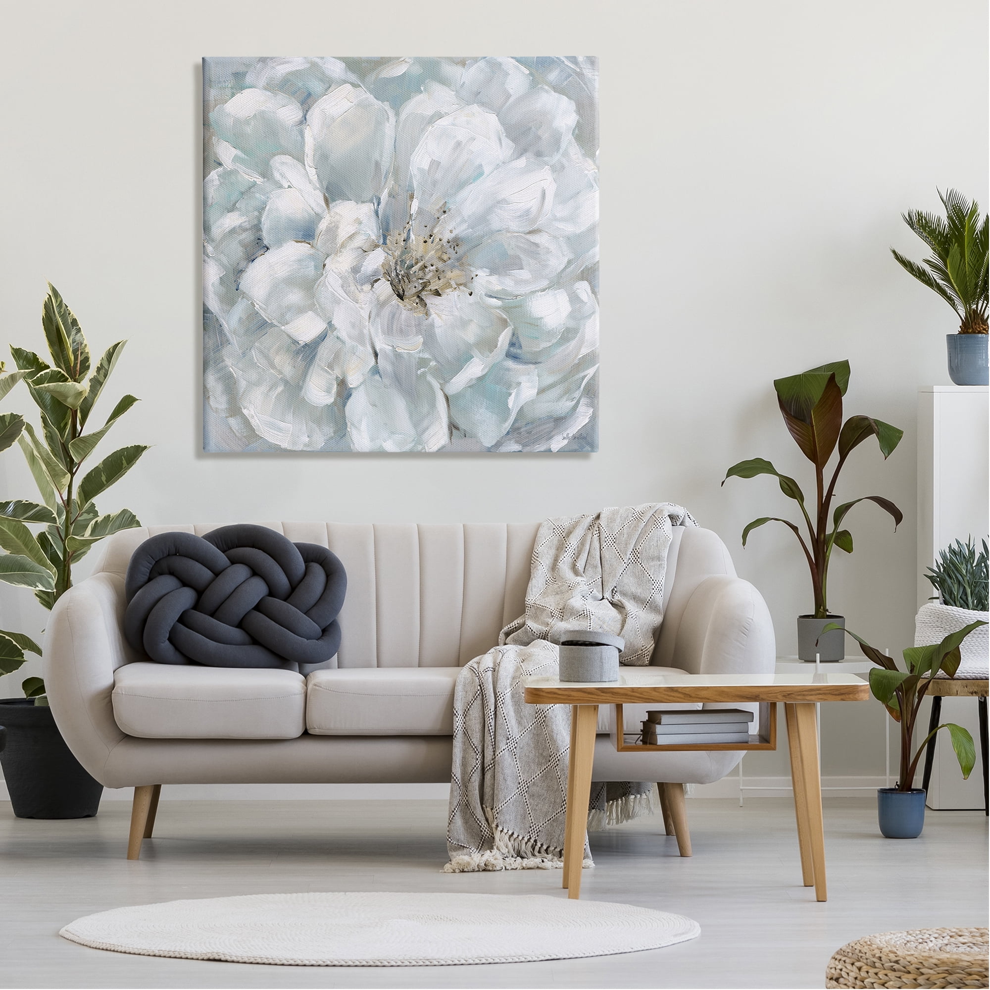 Stupell Industries White Painted Blossom Botanical & Floral Painting Gallery Wrapped Canvas Art Print Wall Art, 36 x 36