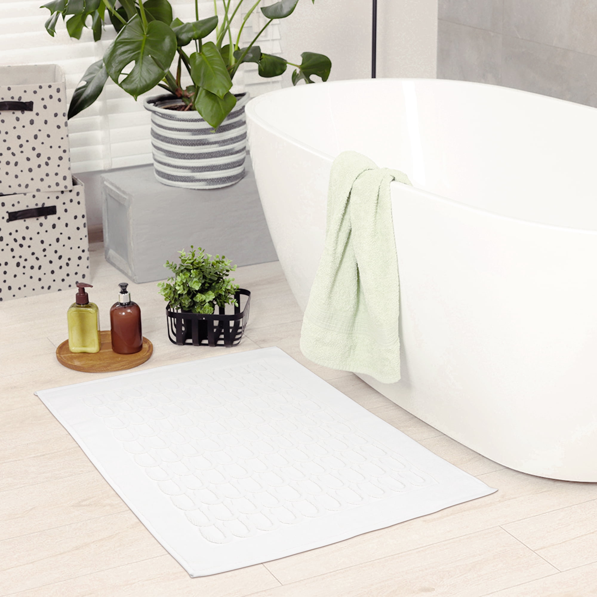 Unique Bargains Washable Textured Cotton Bath Rug Water Absorbent Mat Beige 16" x 24"