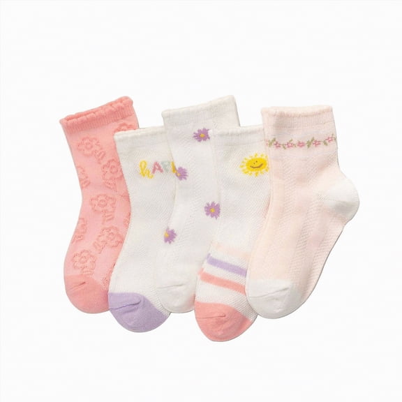 TOWED22 Toddler Girls and Boys Crew Socks with Grips, Multi Pairs Anti-Slip Socks for Indoor Outdoor, Cute Light Pink,9-12 Y