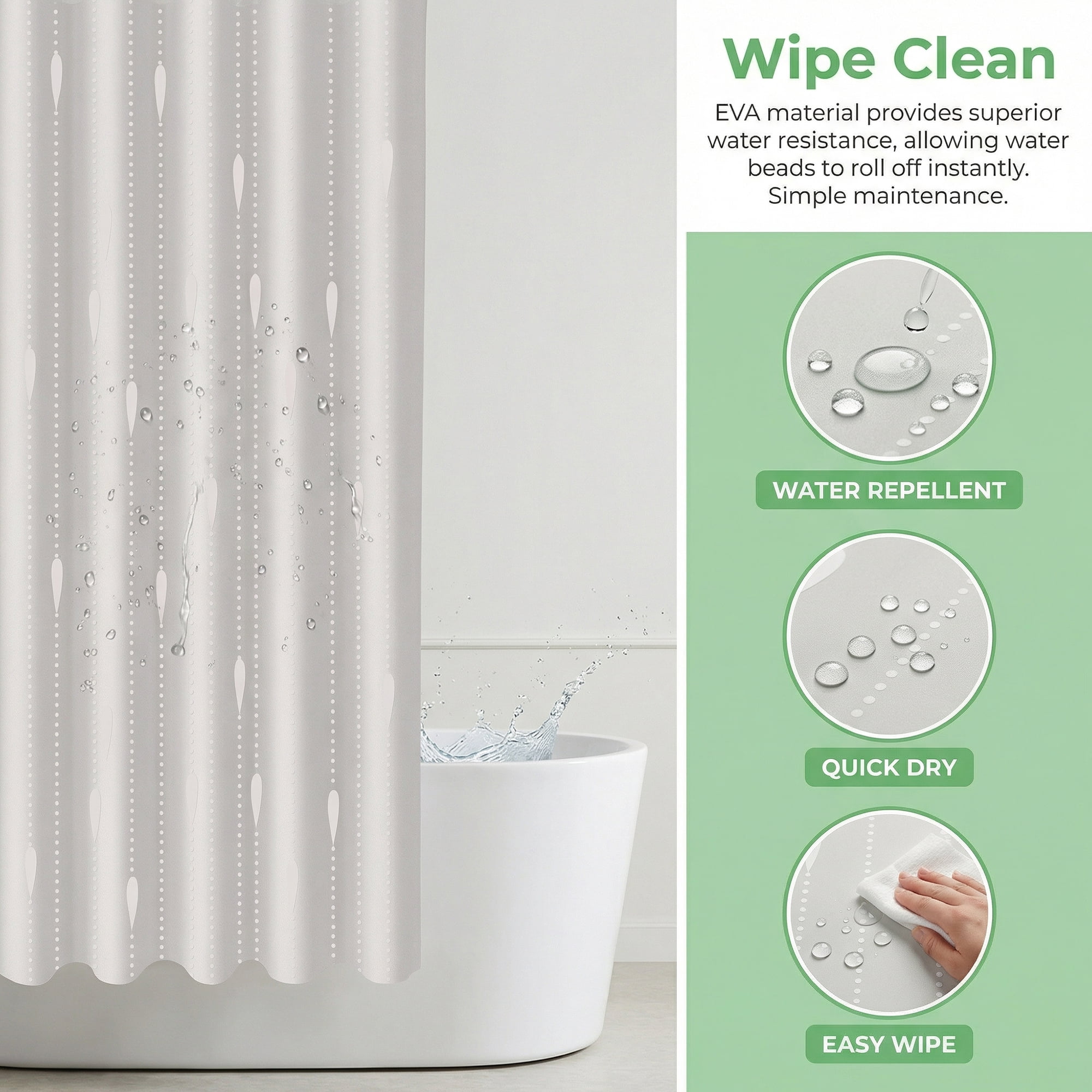 Unique Bargains Semi-Transparent EVA Bath Curtain Set White Water Droplets 71"W x 71"L