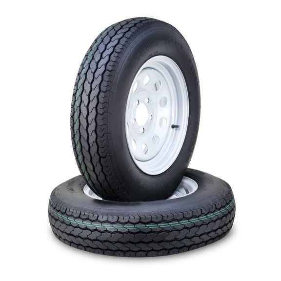 Free Country Trailer Tire & wheel ST205/75D15 6-Ply C 101L 5 Lug on 4.5" PCD White Mod Rim ,SET 2