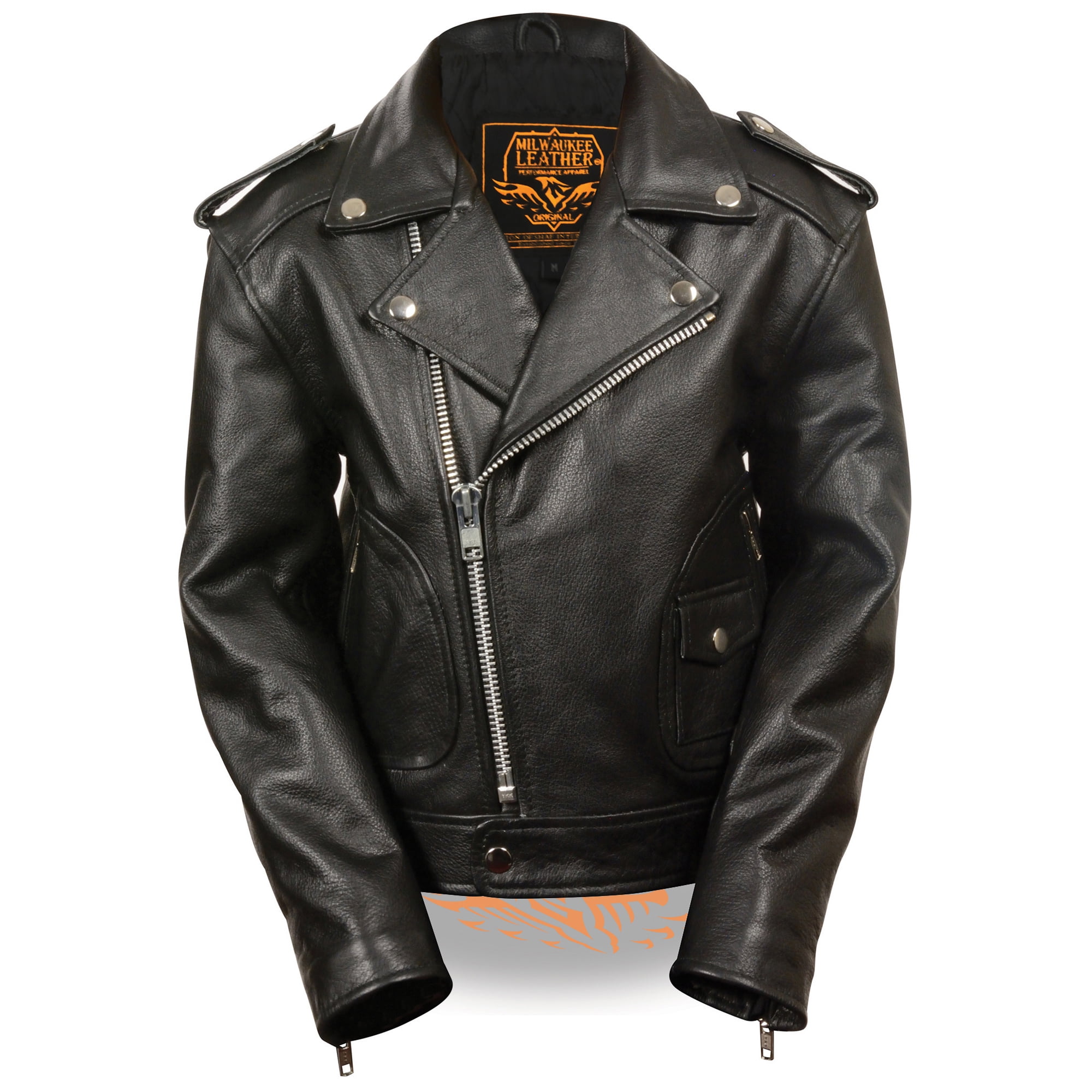 Kids Updated Black Leather Motorcycle Jacket