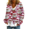 thumbnail image 2 of ICHUANYI Women's Christmas Button Solid Knit Sweater V Neck Christmas Print Cardigan Long Sleeve Coat, 2 of 5