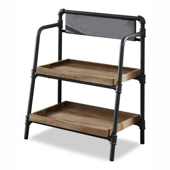 Bowery Hill Industrial Metal 2-Shelf Bookcase in Sand Black Finish