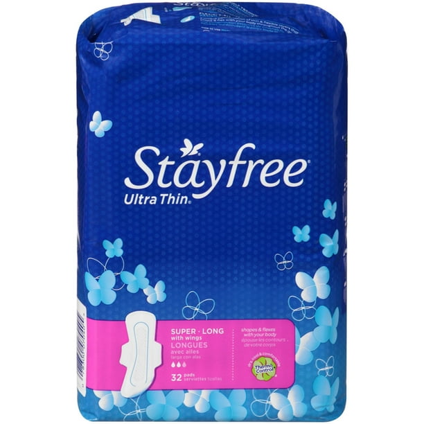 STAYFREE Ultra Thin Super Long Pads with Wings 32 ea (Pack of 6